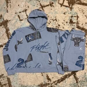 Air Jordan Flight Bulls Womens Sweatsuit Size Small Light Blue Basketball Y2K